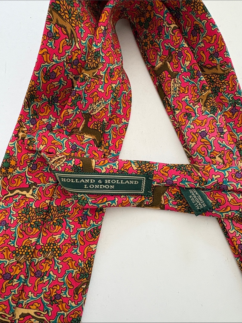 Holland & Holland London Reindeer & Floral Silk Tie - Picture 2 of 6